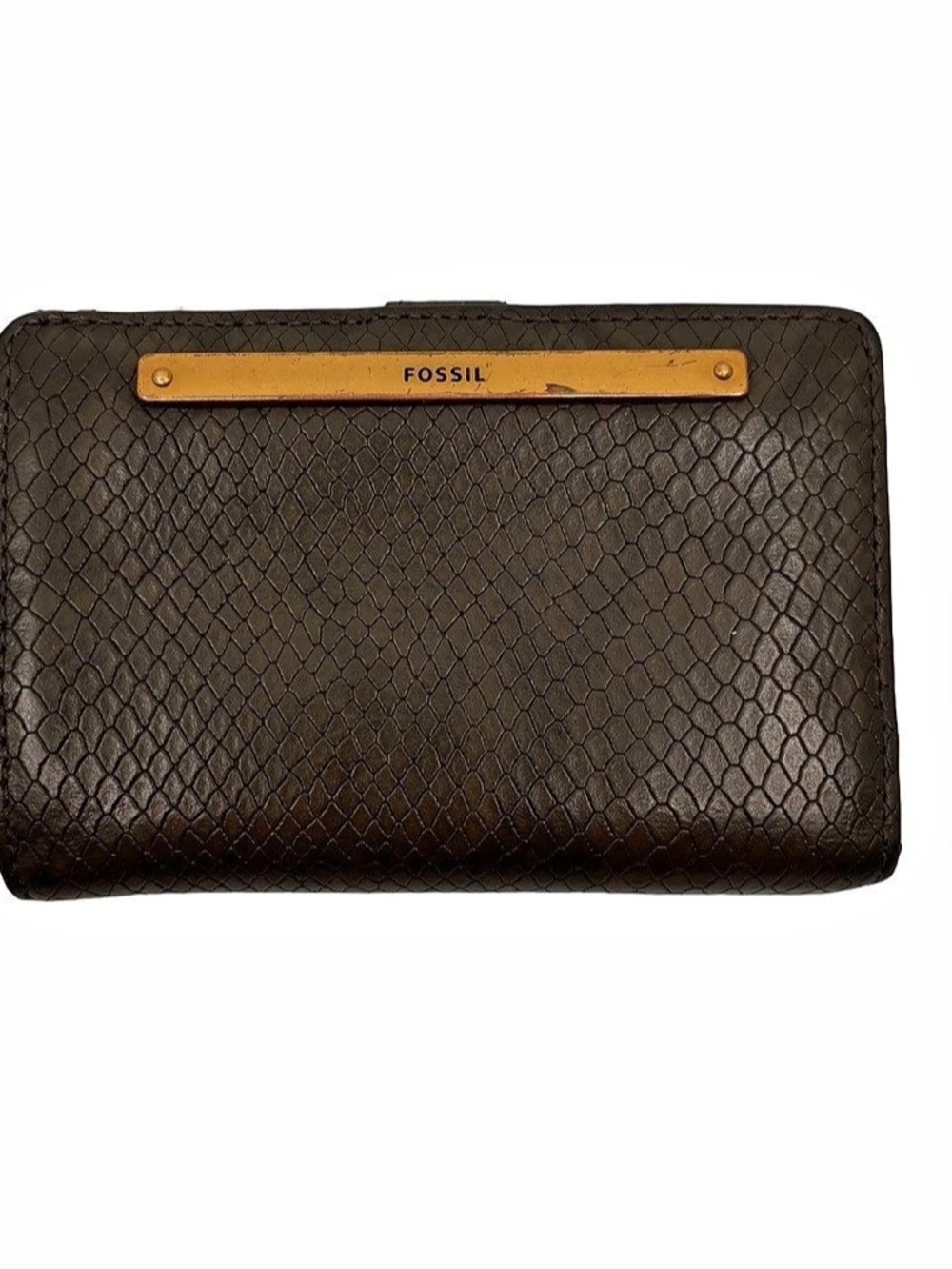 Fossil Textured Zip-Around Wallet in Brown/Green